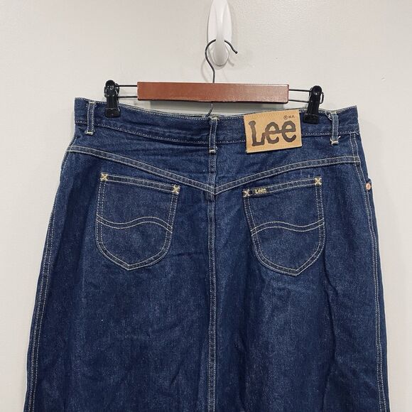 VTG LEE Jean Skirt 90s Women Size 18 Denim Midi Modest USA Pockets Retro Prairie - Picture 15 of 16